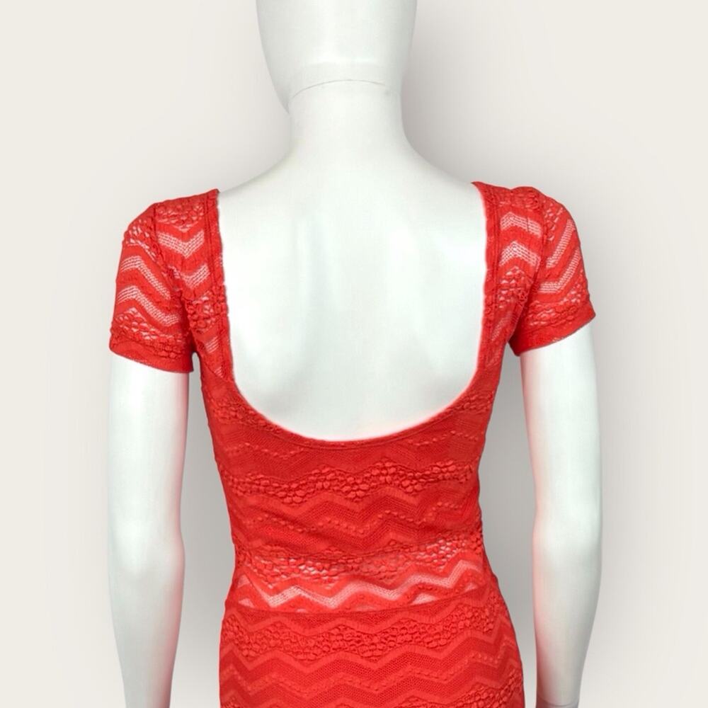 Free People Lace Mini Dress Body Con Red Orange Short Sleeved Size XS - Picture 5 of 9